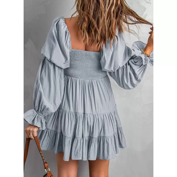 Dokotoo Womens 2023 Summer Spring Elegant Off The Shoulder V Neck Long Sleeve Ruffle Flowy Mini Short Skater Dresses