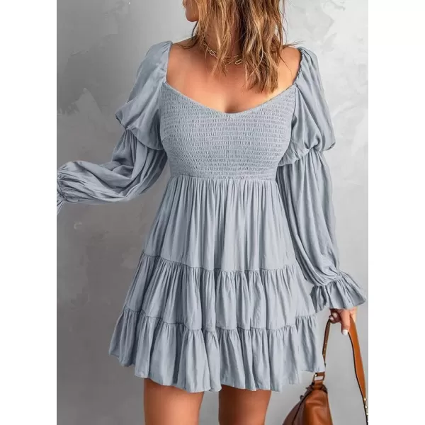 Dokotoo Womens 2023 Summer Spring Elegant Off The Shoulder V Neck Long Sleeve Ruffle Flowy Mini Short Skater Dresses