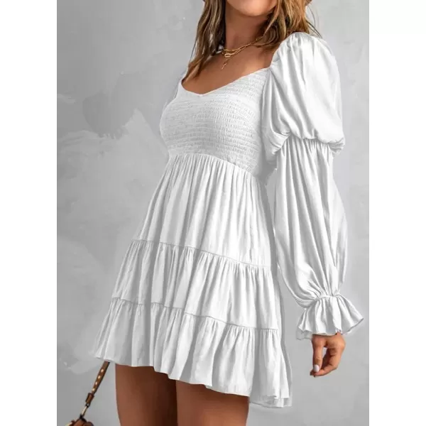 Dokotoo Womens 2023 Summer Spring Elegant Off The Shoulder V Neck Long Sleeve Ruffle Flowy Mini Short Skater Dresses