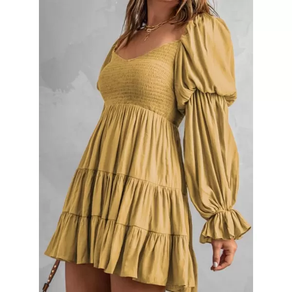 Dokotoo Womens 2023 Summer Spring Elegant Off The Shoulder V Neck Long Sleeve Ruffle Flowy Mini Short Skater Dresses