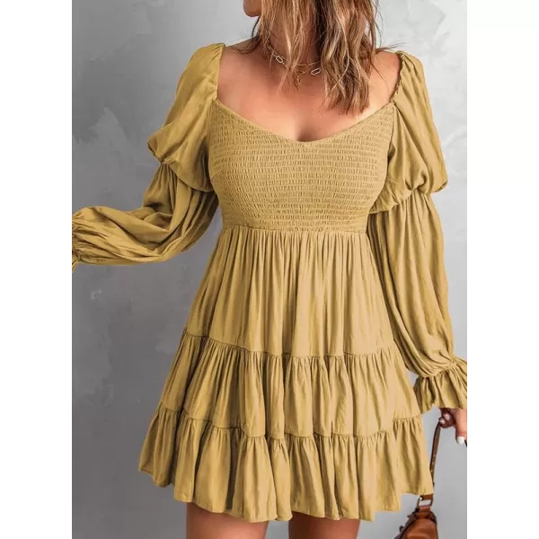 Dokotoo Womens 2023 Summer Spring Elegant Off The Shoulder V Neck Long Sleeve Ruffle Flowy Mini Short Skater Dresses