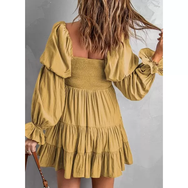 Dokotoo Womens 2023 Summer Spring Elegant Off The Shoulder V Neck Long Sleeve Ruffle Flowy Mini Short Skater Dresses