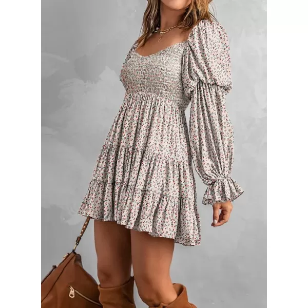 Dokotoo Womens 2023 Summer Spring Elegant Off The Shoulder V Neck Long Sleeve Ruffle Flowy Mini Short Skater Dresses