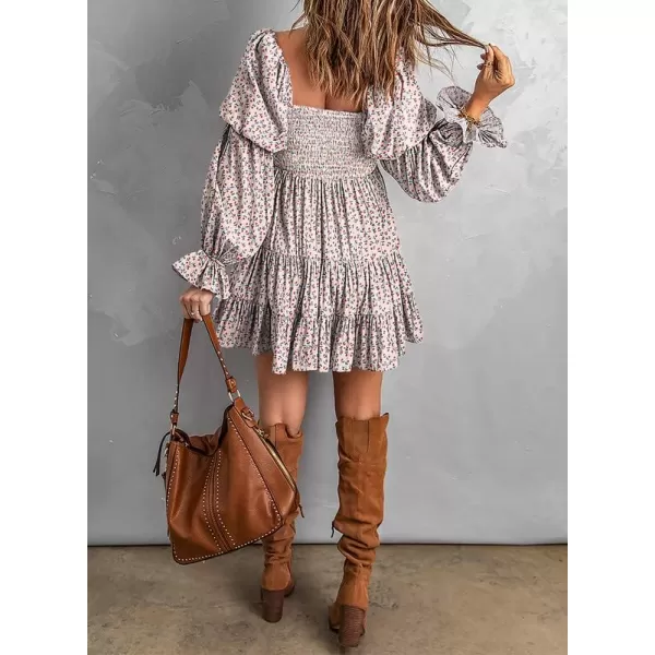 Dokotoo Womens 2023 Summer Spring Elegant Off The Shoulder V Neck Long Sleeve Ruffle Flowy Mini Short Skater Dresses