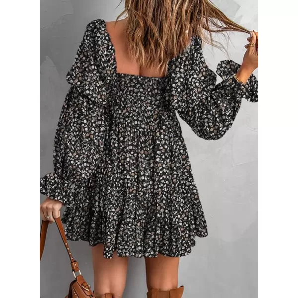 Dokotoo Womens 2023 Summer Spring Elegant Off The Shoulder V Neck Long Sleeve Ruffle Flowy Mini Short Skater Dresses