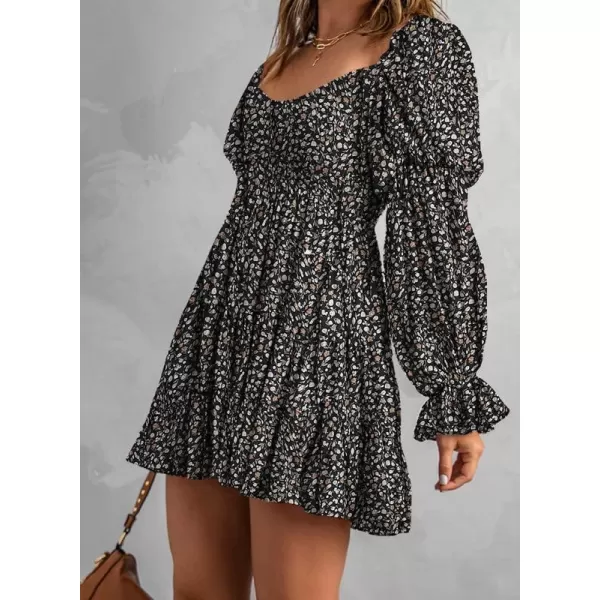 Dokotoo Womens 2023 Summer Spring Elegant Off The Shoulder V Neck Long Sleeve Ruffle Flowy Mini Short Skater Dresses