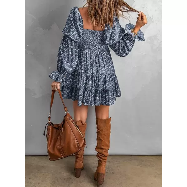 Dokotoo Womens 2023 Summer Spring Elegant Off The Shoulder V Neck Long Sleeve Ruffle Flowy Mini Short Skater Dresses