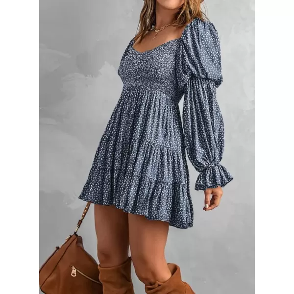 Dokotoo Womens 2023 Summer Spring Elegant Off The Shoulder V Neck Long Sleeve Ruffle Flowy Mini Short Skater Dresses