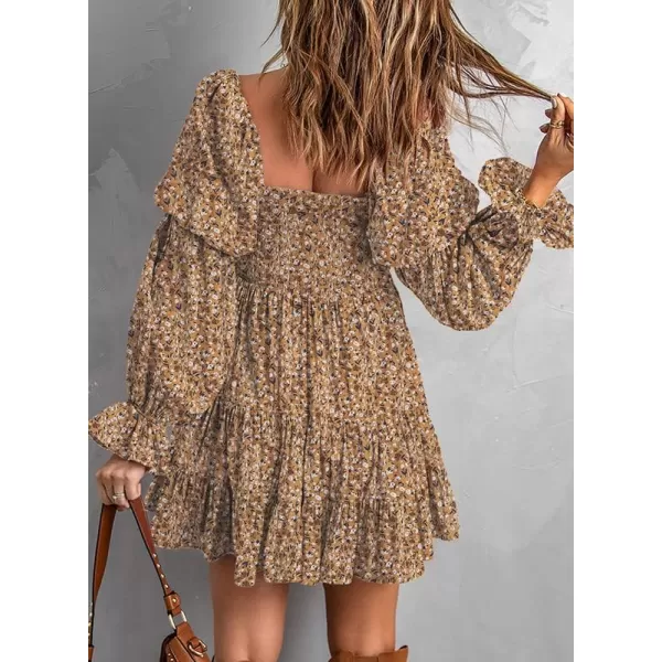 Dokotoo Womens 2023 Summer Spring Elegant Off The Shoulder V Neck Long Sleeve Ruffle Flowy Mini Short Skater Dresses