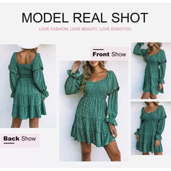 Dokotoo Womens 2023 Summer Spring Elegant Off The Shoulder V Neck Long Sleeve Ruffle Flowy Mini Short Skater Dresses