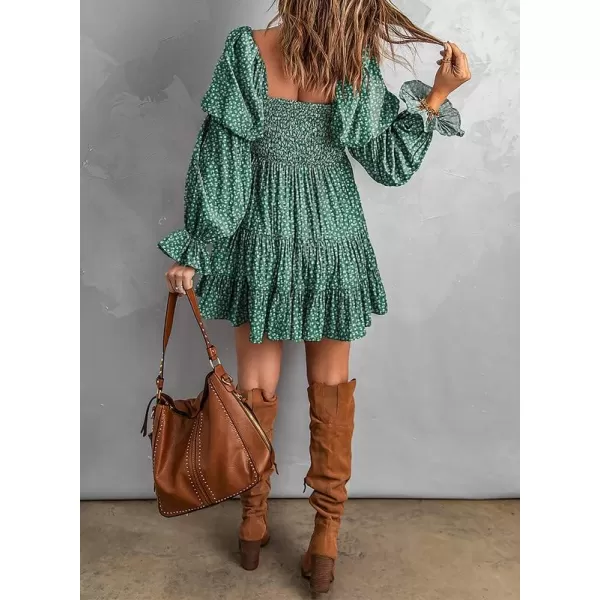 Dokotoo Womens 2023 Summer Spring Elegant Off The Shoulder V Neck Long Sleeve Ruffle Flowy Mini Short Skater Dresses