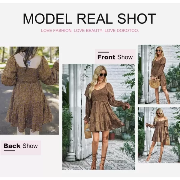 Dokotoo Womens 2023 Summer Spring Elegant Off The Shoulder V Neck Long Sleeve Ruffle Flowy Mini Short Skater Dresses