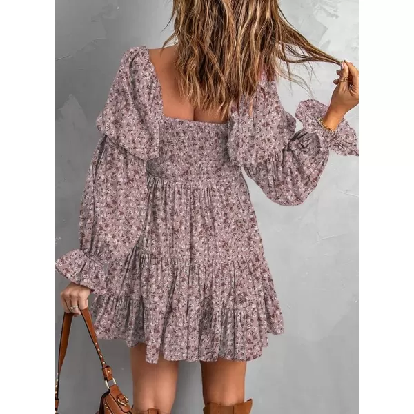 Dokotoo Womens 2023 Summer Spring Elegant Off The Shoulder V Neck Long Sleeve Ruffle Flowy Mini Short Skater Dresses
