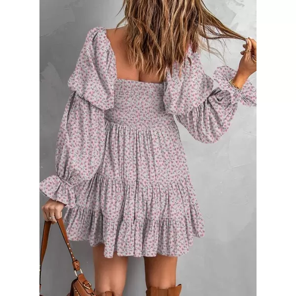 Dokotoo Womens 2023 Summer Spring Elegant Off The Shoulder V Neck Long Sleeve Ruffle Flowy Mini Short Skater Dresses