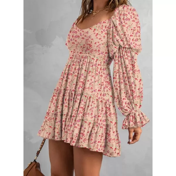 Dokotoo Womens 2023 Summer Spring Elegant Off The Shoulder V Neck Long Sleeve Ruffle Flowy Mini Short Skater Dresses