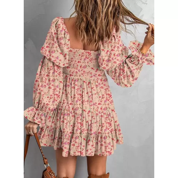 Dokotoo Womens 2023 Summer Spring Elegant Off The Shoulder V Neck Long Sleeve Ruffle Flowy Mini Short Skater Dresses