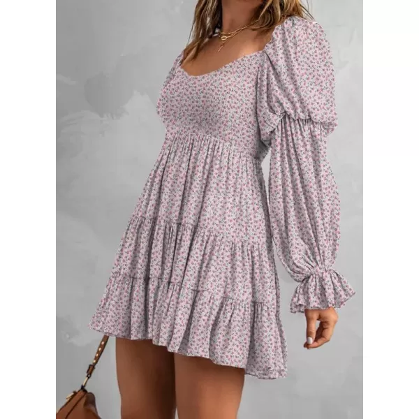 Dokotoo Womens 2023 Summer Spring Elegant Off The Shoulder V Neck Long Sleeve Ruffle Flowy Mini Short Skater Dresses