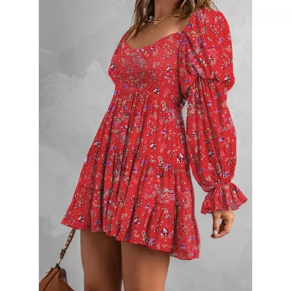 Dokotoo Womens 2023 Summer Spring Elegant Off The Shoulder V Neck Long Sleeve Ruffle Flowy Mini Short Skater Dresses