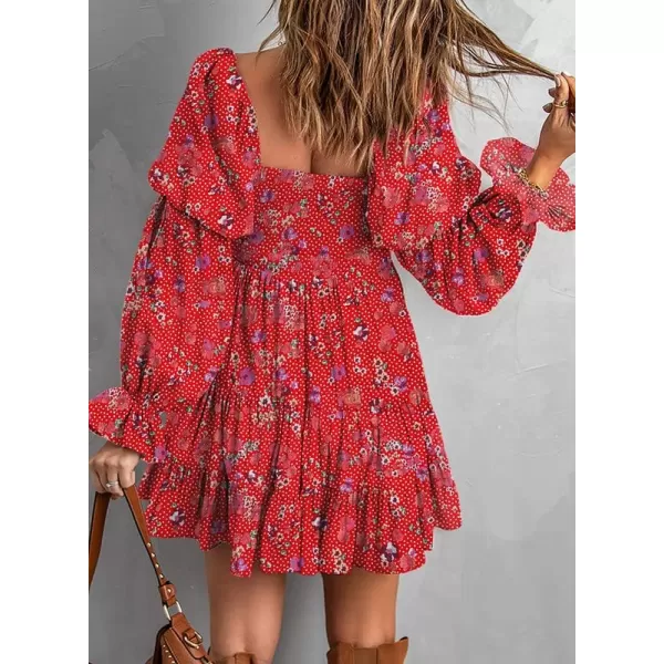 Dokotoo Womens 2023 Summer Spring Elegant Off The Shoulder V Neck Long Sleeve Ruffle Flowy Mini Short Skater Dresses