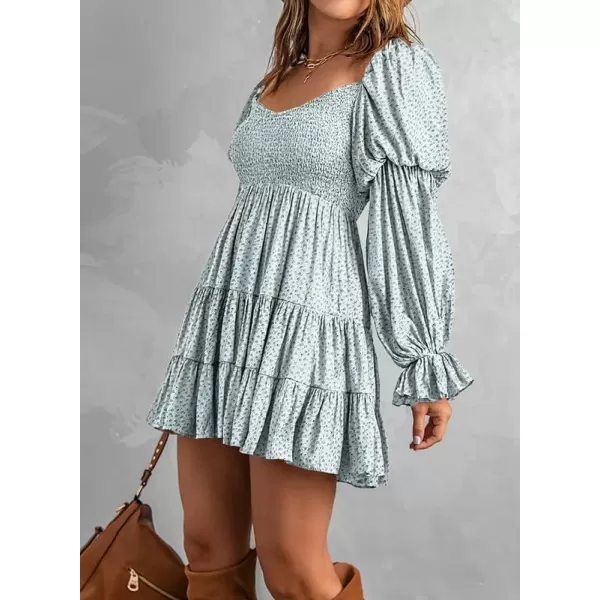 Dokotoo Womens 2023 Summer Spring Elegant Off The Shoulder V Neck Long Sleeve Ruffle Flowy Mini Short Skater Dresses