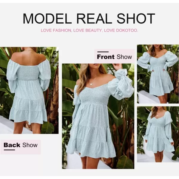 Dokotoo Womens 2023 Summer Spring Elegant Off The Shoulder V Neck Long Sleeve Ruffle Flowy Mini Short Skater Dresses