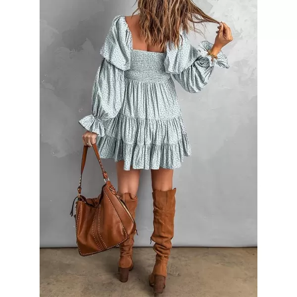 Dokotoo Womens 2023 Summer Spring Elegant Off The Shoulder V Neck Long Sleeve Ruffle Flowy Mini Short Skater Dresses