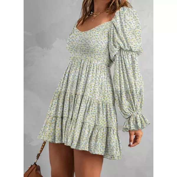 Dokotoo Womens 2023 Summer Spring Elegant Off The Shoulder V Neck Long Sleeve Ruffle Flowy Mini Short Skater Dresses