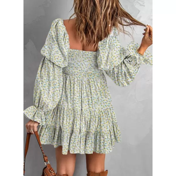 Dokotoo Womens 2023 Summer Spring Elegant Off The Shoulder V Neck Long Sleeve Ruffle Flowy Mini Short Skater Dresses