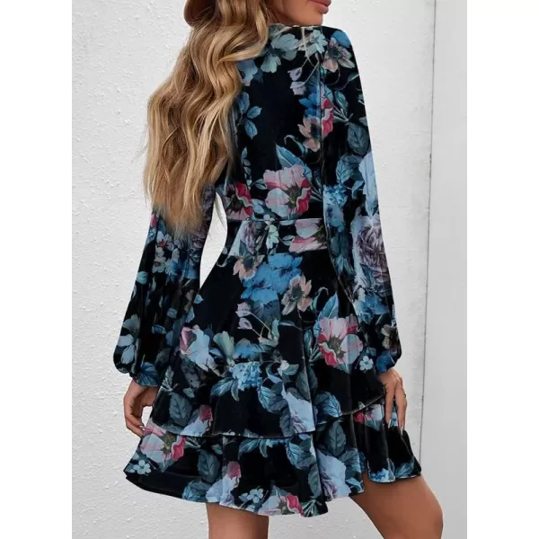 Dokotoo Womens 2023 Summer Spring V Neck Ruffle Chiffon Elegant Tie Knot Mini Short Swing Skater Dresses