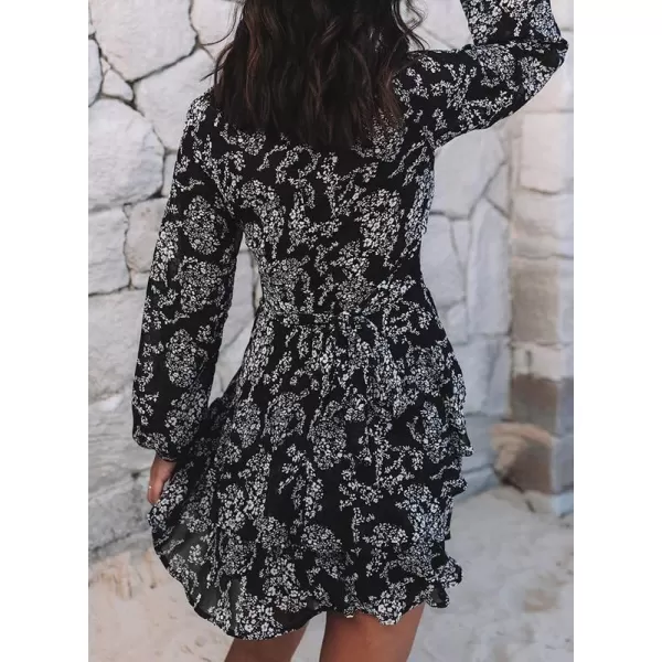 Dokotoo Womens 2023 Summer Spring V Neck Ruffle Chiffon Elegant Tie Knot Mini Short Swing Skater Dresses