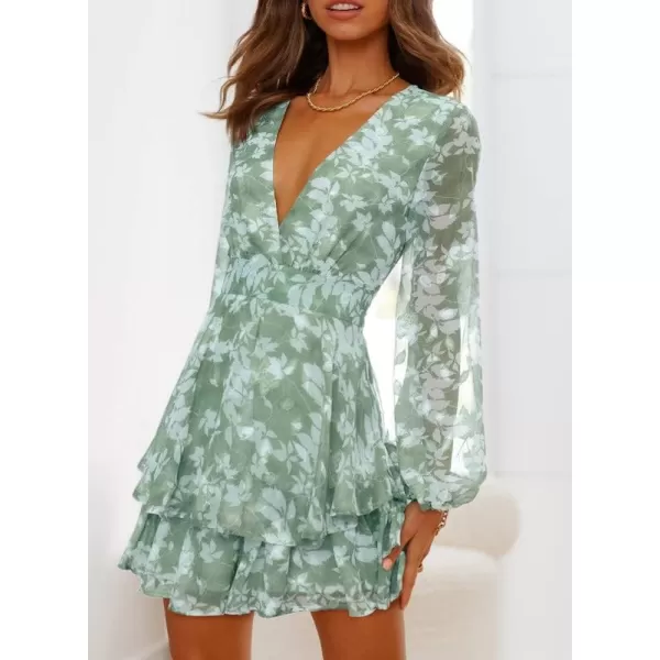 Dokotoo Womens 2023 Summer Spring V Neck Ruffle Chiffon Elegant Tie Knot Mini Short Swing Skater Dresses