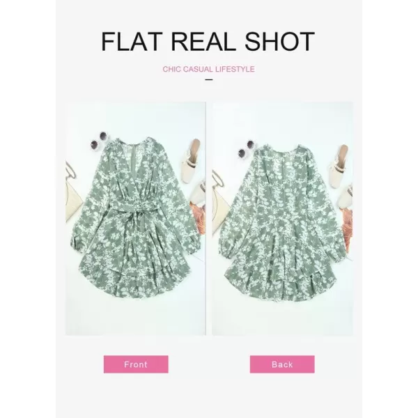 Dokotoo Womens 2023 Summer Spring V Neck Ruffle Chiffon Elegant Tie Knot Mini Short Swing Skater Dresses