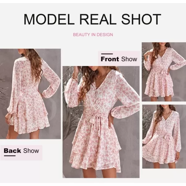 Dokotoo Womens 2023 Summer Spring V Neck Ruffle Chiffon Elegant Tie Knot Mini Short Swing Skater Dresses