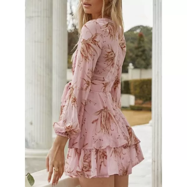 Dokotoo Womens 2023 Summer Spring V Neck Ruffle Chiffon Elegant Tie Knot Mini Short Swing Skater Dresses