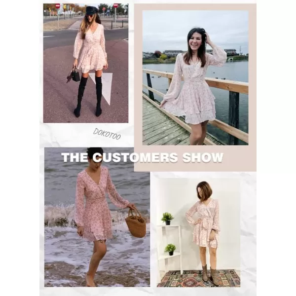 Dokotoo Womens 2023 Summer Spring V Neck Ruffle Chiffon Elegant Tie Knot Mini Short Swing Skater Dresses
