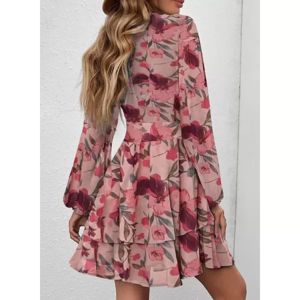 Dokotoo Womens 2023 Summer Spring V Neck Ruffle Chiffon Elegant Tie Knot Mini Short Swing Skater Dresses
