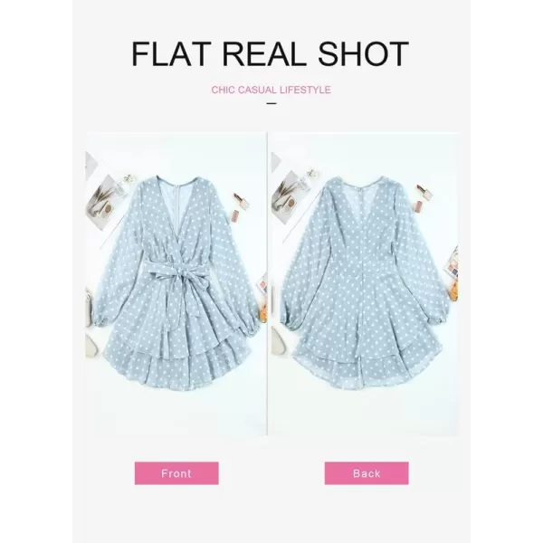 Dokotoo Womens 2023 Summer Spring V Neck Ruffle Chiffon Elegant Tie Knot Mini Short Swing Skater Dresses