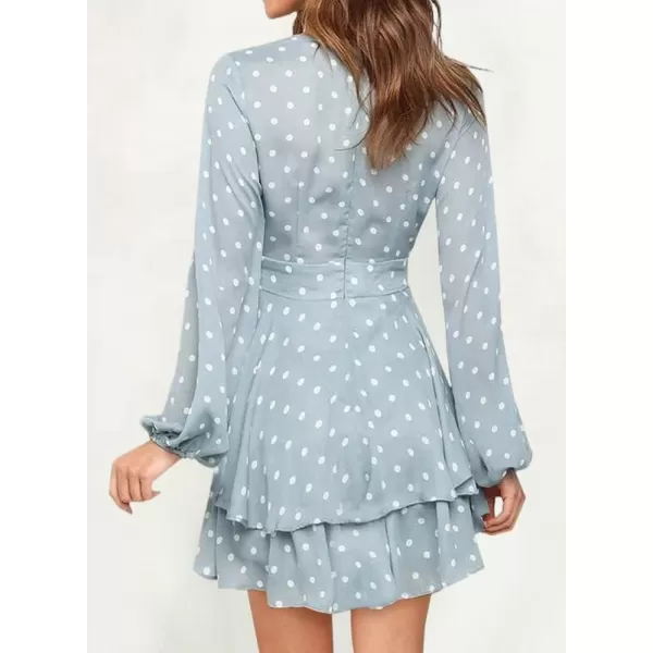 Dokotoo Womens 2023 Summer Spring V Neck Ruffle Chiffon Elegant Tie Knot Mini Short Swing Skater Dresses