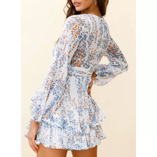 Dokotoo Womens 2023 Summer Spring V Neck Ruffle Chiffon Elegant Tie Knot Mini Short Swing Skater Dresses
