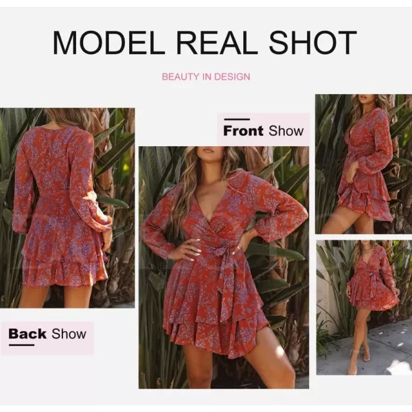 Dokotoo Womens 2023 Summer Spring V Neck Ruffle Chiffon Elegant Tie Knot Mini Short Swing Skater Dresses