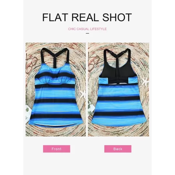 Dokotoo Womens 2023 Summer Striped Print Racerback Tankini Swim Top No Bottom 