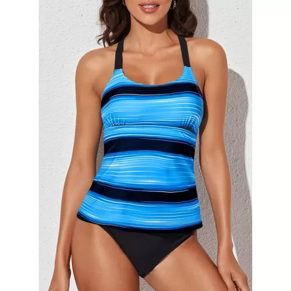 Dokotoo Womens 2023 Summer Striped Print Racerback Tankini Swim Top No Bottom 
