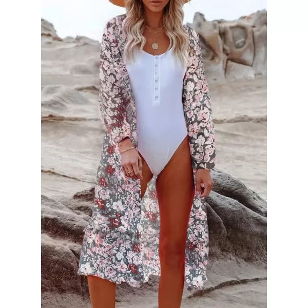 Dokotoo Womens Beach Cover Ups Long Sleeve Open Front Ruffle Trim Floral Boho Lightweight Summer Cardigans