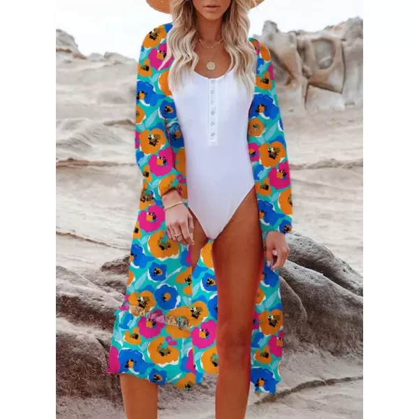 Dokotoo Womens Beach Cover Ups Long Sleeve Open Front Ruffle Trim Floral Boho Lightweight Summer Cardigans