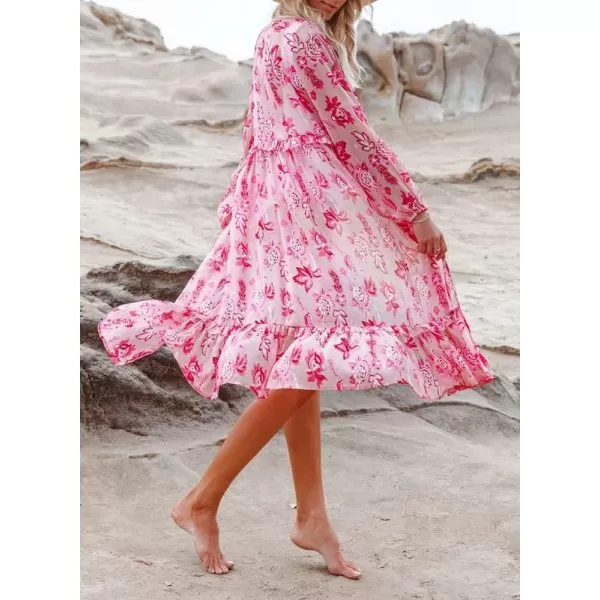 Dokotoo Womens Beach Cover Ups Long Sleeve Open Front Ruffle Trim Floral Boho Lightweight Summer Cardigans