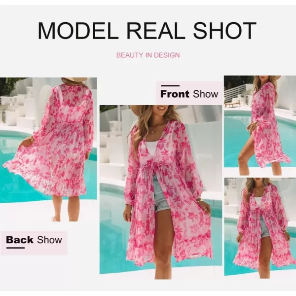 Dokotoo Womens Beach Cover Ups Long Sleeve Open Front Ruffle Trim Floral Boho Lightweight Summer Cardigans