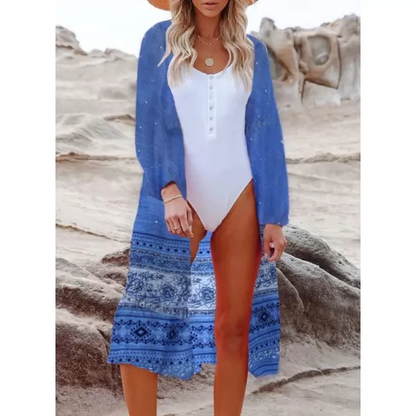 Dokotoo Womens Beach Cover Ups Long Sleeve Open Front Ruffle Trim Floral Boho Lightweight Summer Cardigans