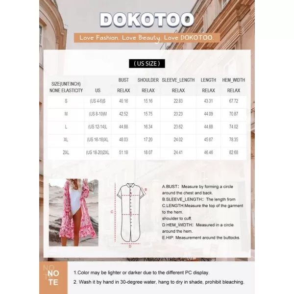 Dokotoo Womens Beach Cover Ups Long Sleeve Open Front Ruffle Trim Floral Boho Lightweight Summer Cardigans