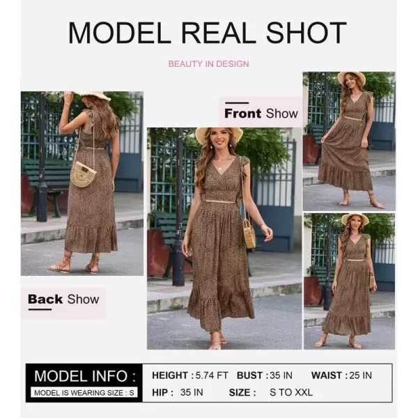 Dokotoo Women's Boho Dress Deep V Neck 2 Piece Skirt Sets Ruffle Cap Sleeve Tie Waist Wrap Chiffon Flowy Maxi Dresses