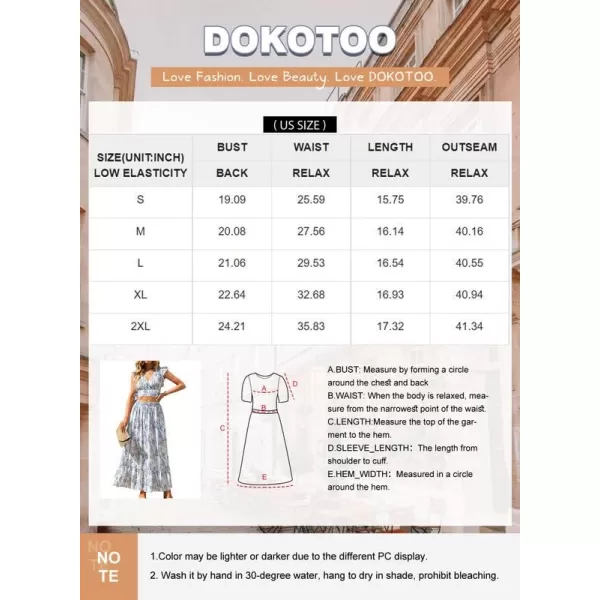 Dokotoo Women's Boho Dress Deep V Neck 2 Piece Skirt Sets Ruffle Cap Sleeve Tie Waist Wrap Chiffon Flowy Maxi Dresses